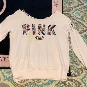 White Pink VS Off-The-Shoulder Sweater